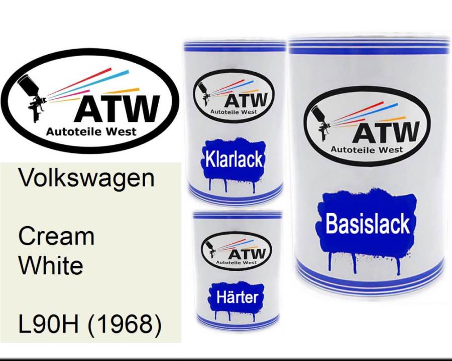 Volkswagen, Cream White, L90H (1968): 500ml Lackdose + 500ml Klarlack + 250ml Härter - Set, von ATW Autoteile West.